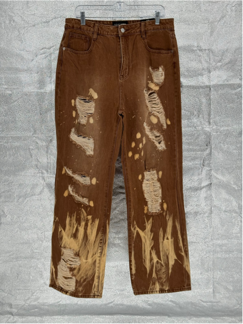 Women's Fashion Nova Distressed Straight Leg Jeans Size 15 Brown Tan